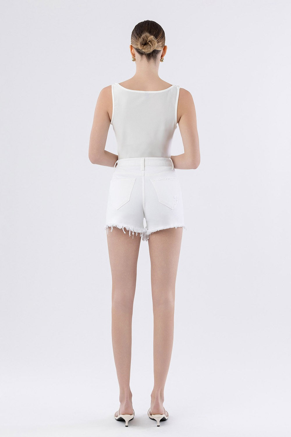 High Rise White Denim Shorts