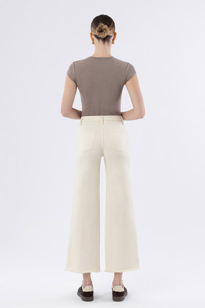 Ecru High Rise Wide Leg Jeans