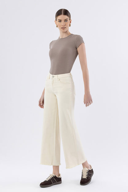 Ecru High Rise Wide Leg Jeans