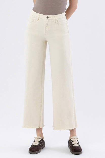 Ecru High Rise Wide Leg Jeans