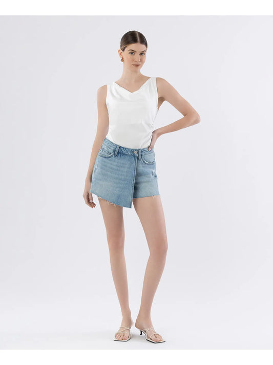 High Rise Denim Wrap Skort