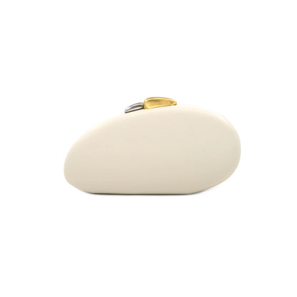 Oval Clasp Chain Clutch -Beige & Brown