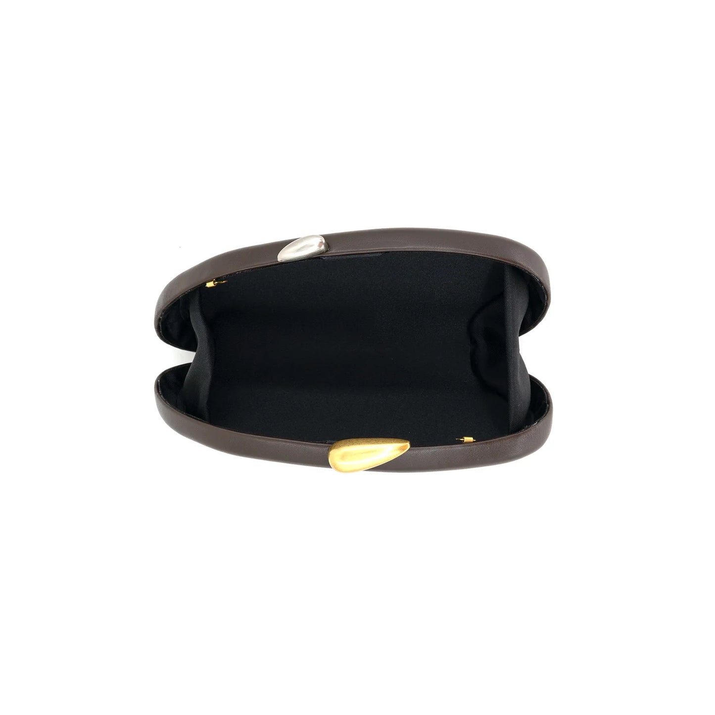 Oval Clasp Chain Clutch -Beige & Brown