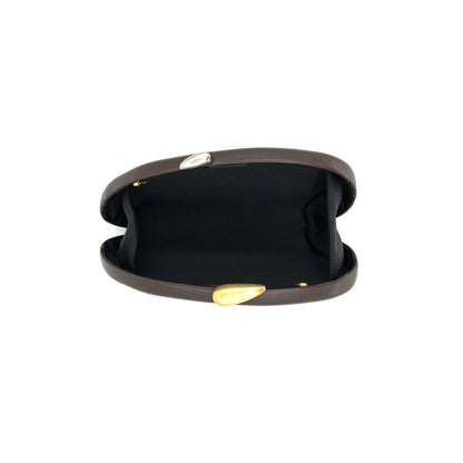 Oval Clasp Chain Clutch -Beige & Brown