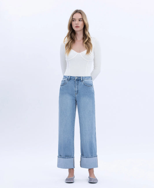 Super High Rise Cuffed Baggy Straight Jeans