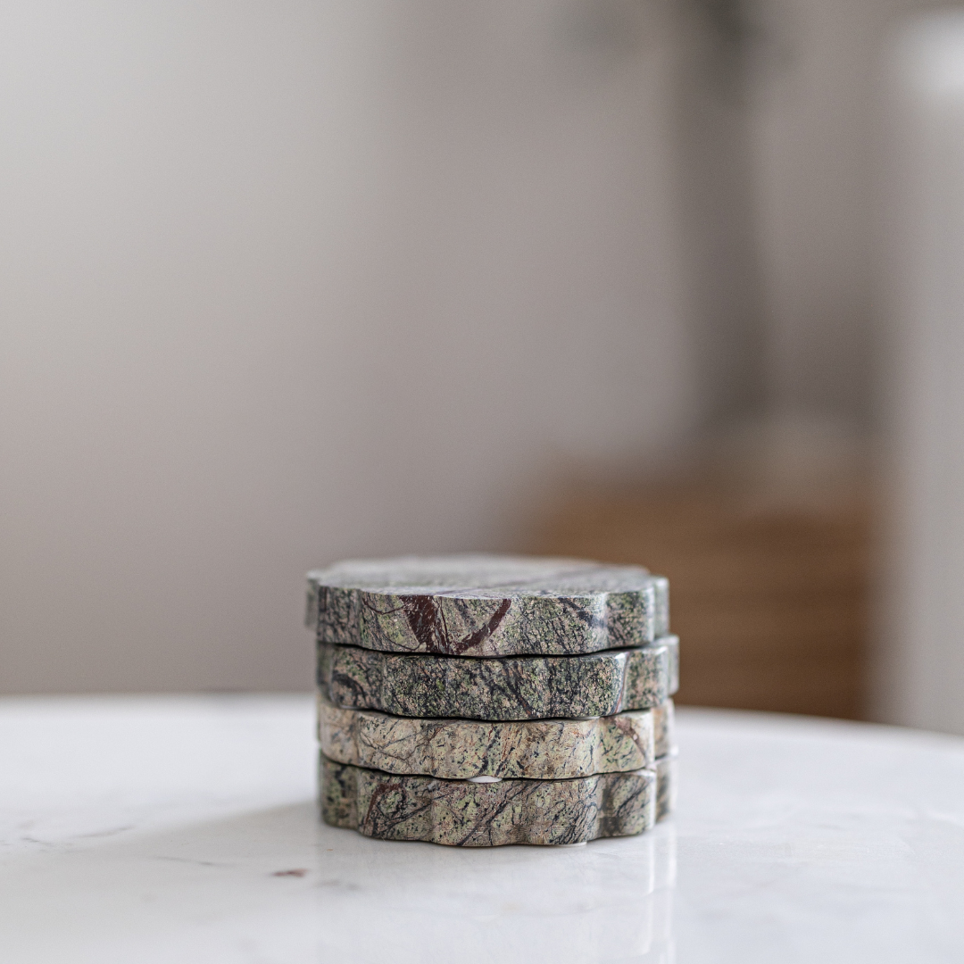 Green Marble Scalloped Coasters