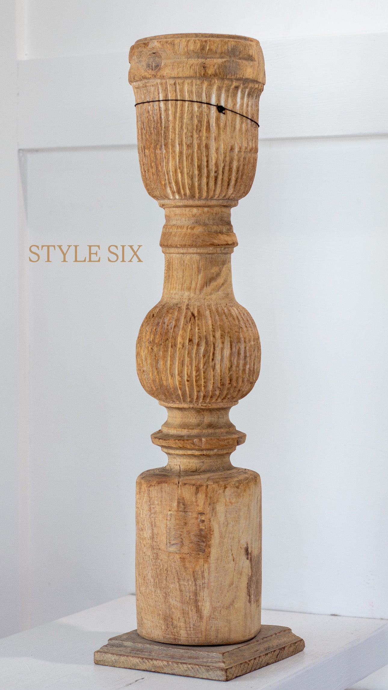 Found Hand-Carved Wood Table Leg Pillar Candle