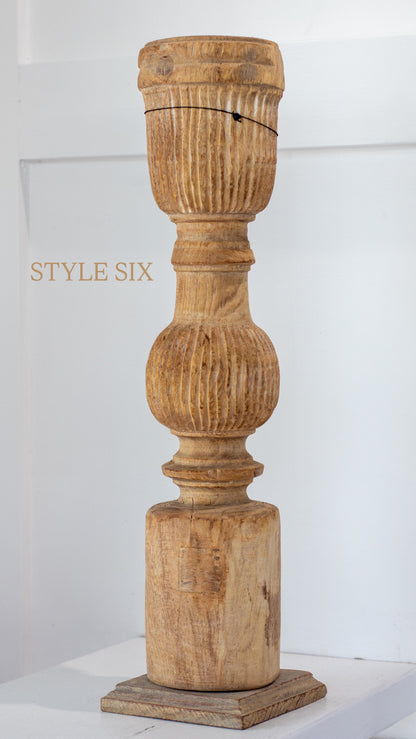 Found Hand-Carved Wood Table Leg Pillar Candle