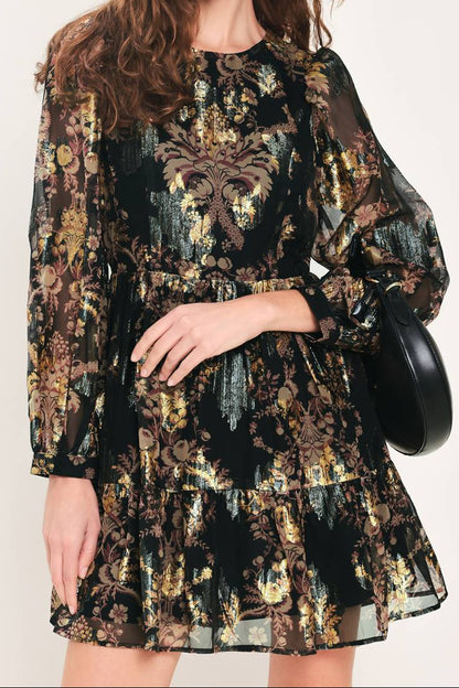 Black Floral Jacquard Mini Dress