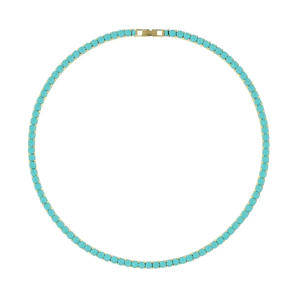 Turquoise beaded necklace on a white background