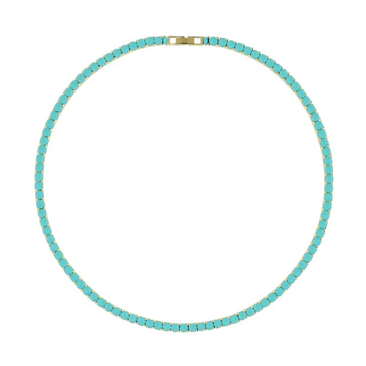 Turquoise beaded necklace on a white background
