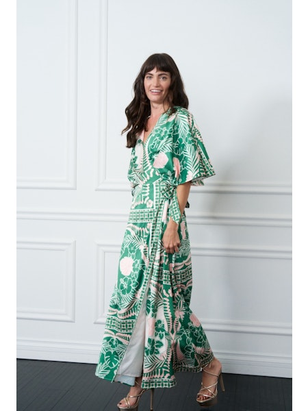 Emerald Rose Satin Wrap Dress