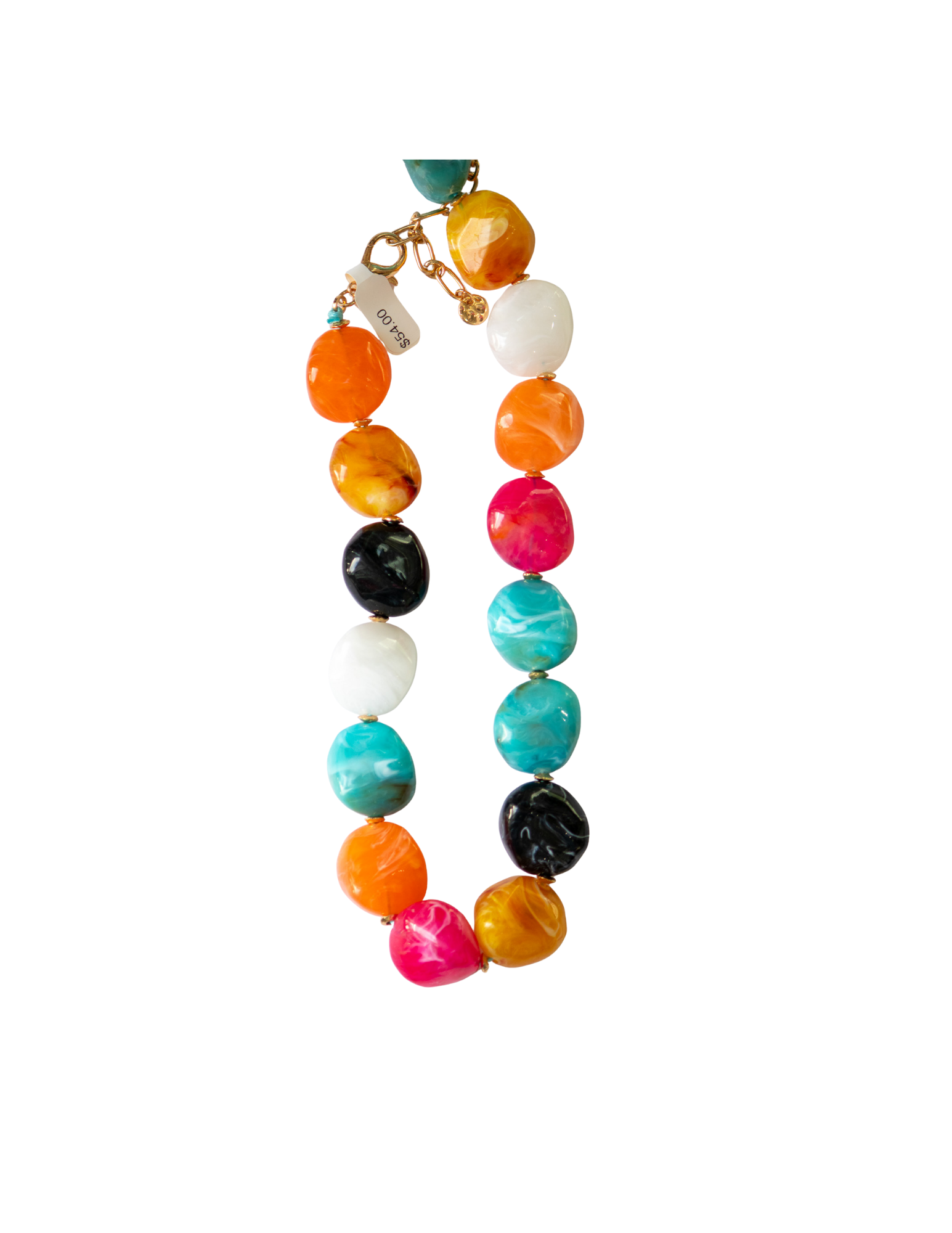Colorful beaded necklace on a white background