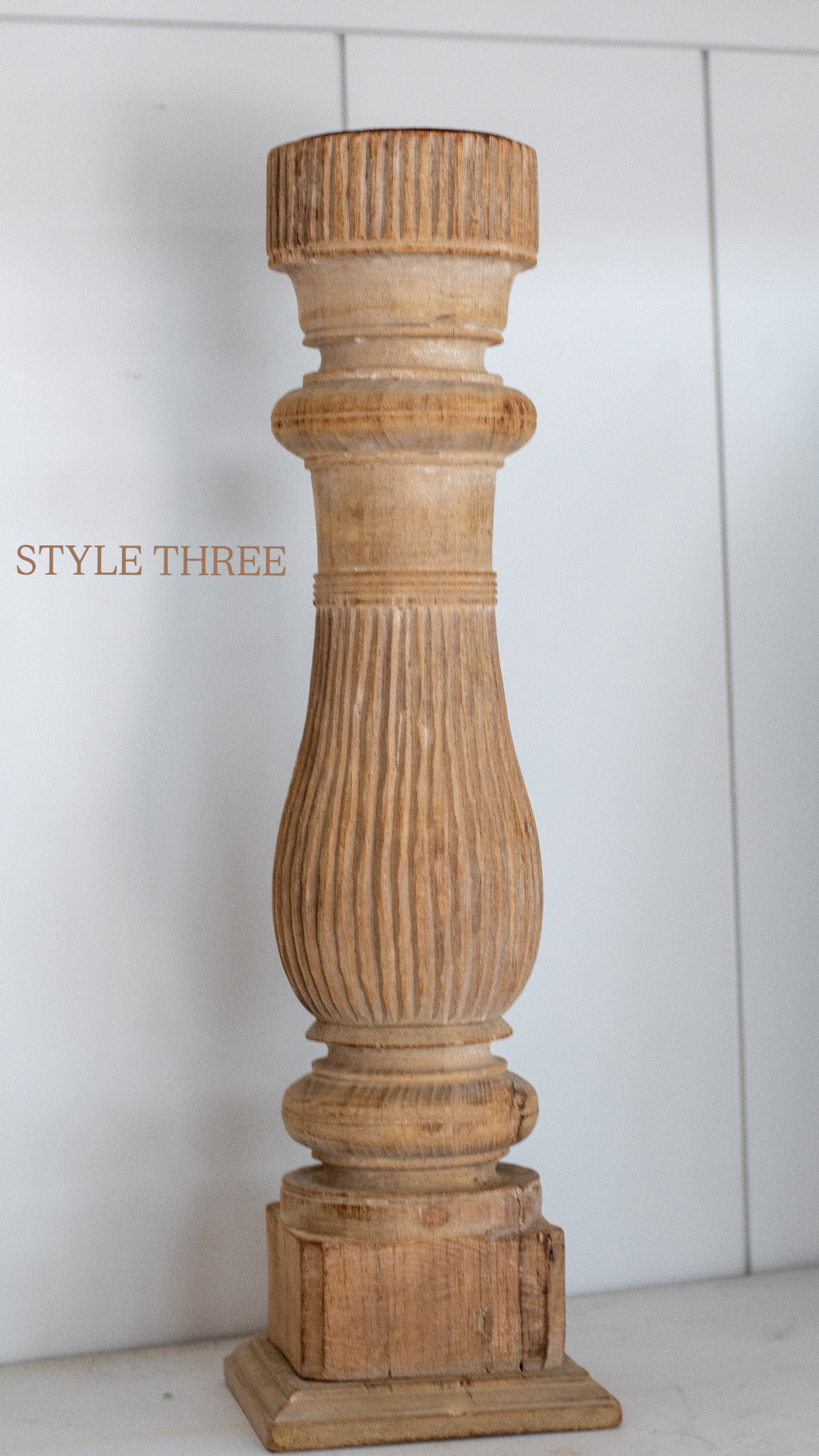 Found Hand-Carved Wood Table Leg Pillar Candle