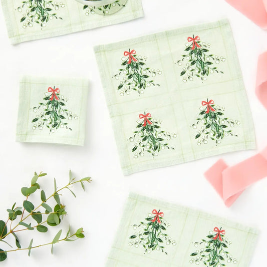 Mistletoe Linen Cocktail Napkins Set of 4