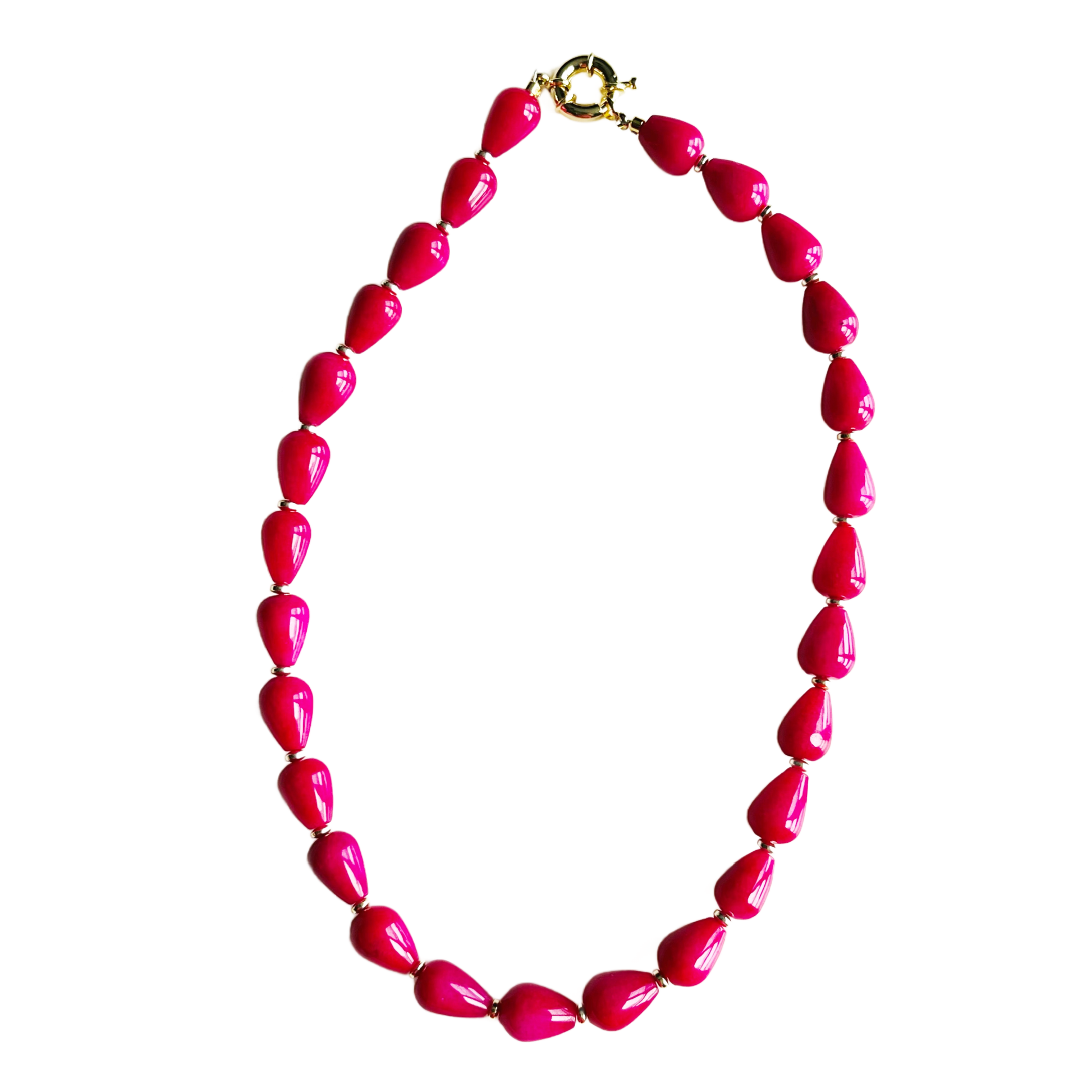 Necklace with pink beads on a white background