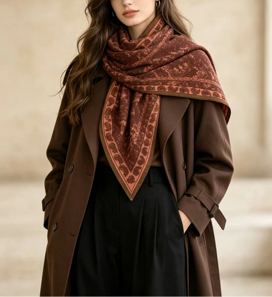 Burnt Orange Bandana Print Wrap Shawl