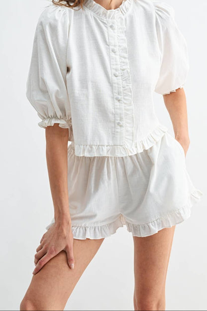 Emery White Ruffle Top