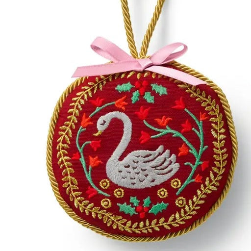 Christmas Swan Embroidered Ornament