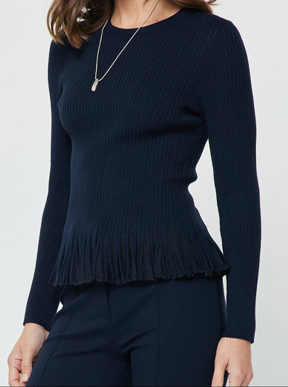 Navy Pleated Hem Sweater