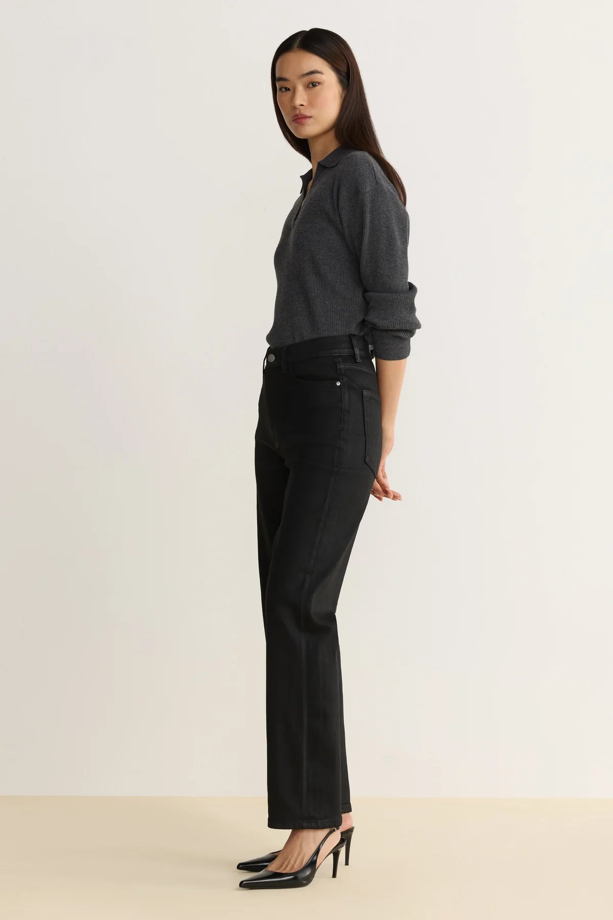 Coated Black Straight Jeans