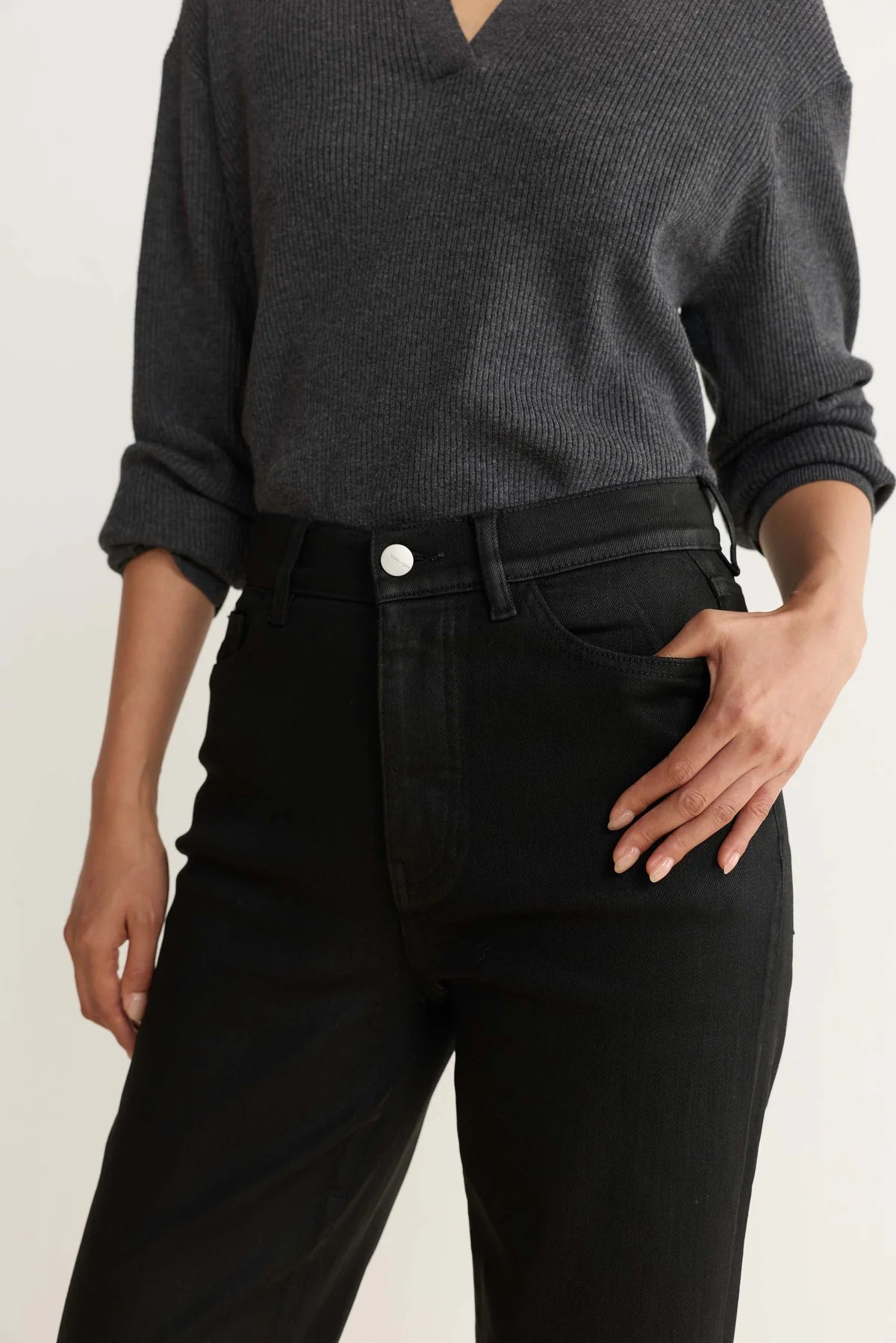 Coated Black Straight Jeans