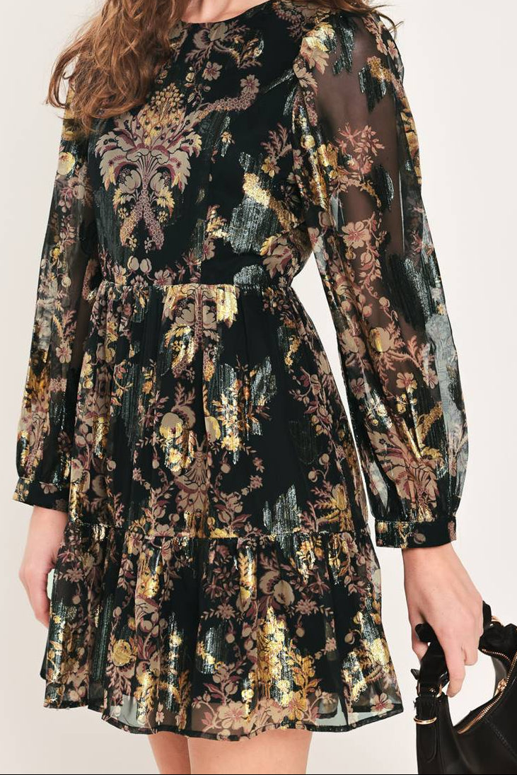 Black Floral Jacquard Mini Dress