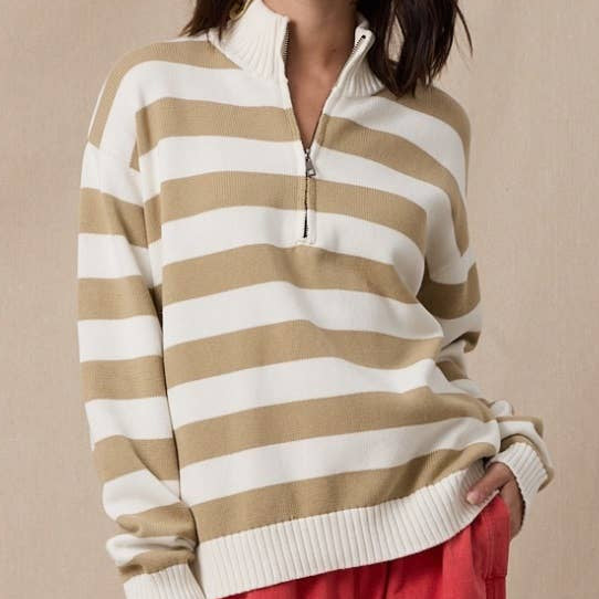 Woman wearing a striped sweater