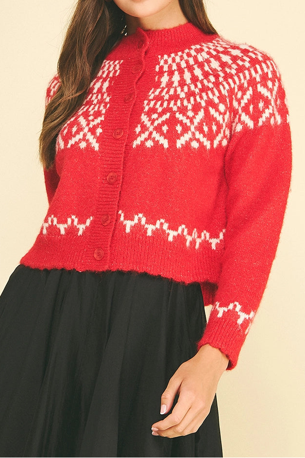 Red Scarlett Fair Isle Knit Cardigan