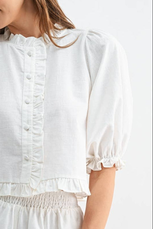 Emery White Ruffle Top