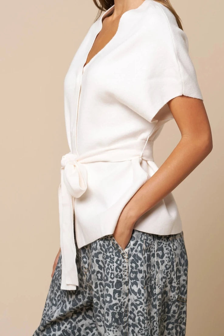 Ivory Tie Waist V-Neck Top