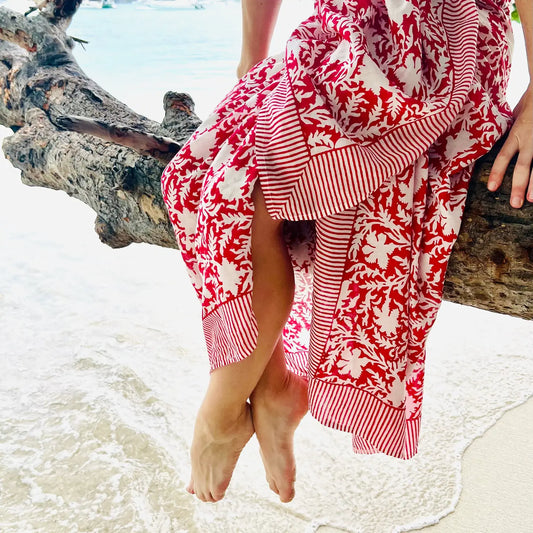 Pressed Florals Pareo in Cherry Red