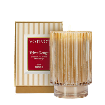 Votivo Velvet Rouge candle with packaging on a white background