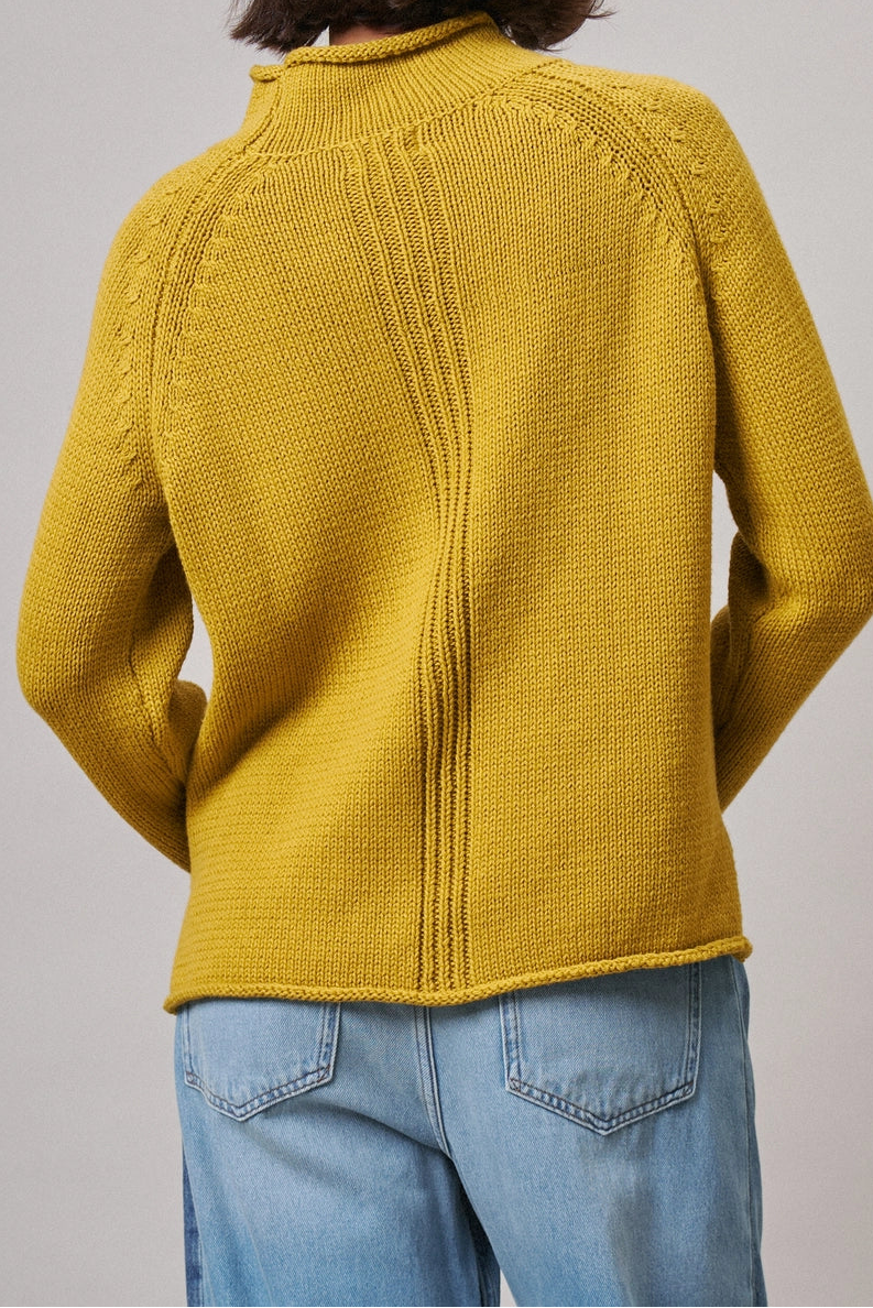 Chartreuse Mock Neck Cotton Knit Sweater