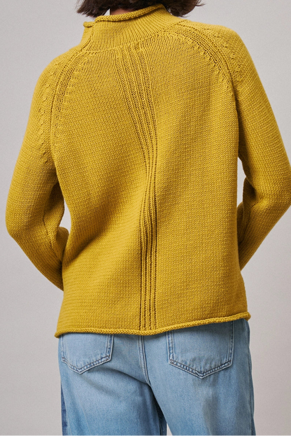 Chartreuse Mock Neck Cotton Knit Sweater