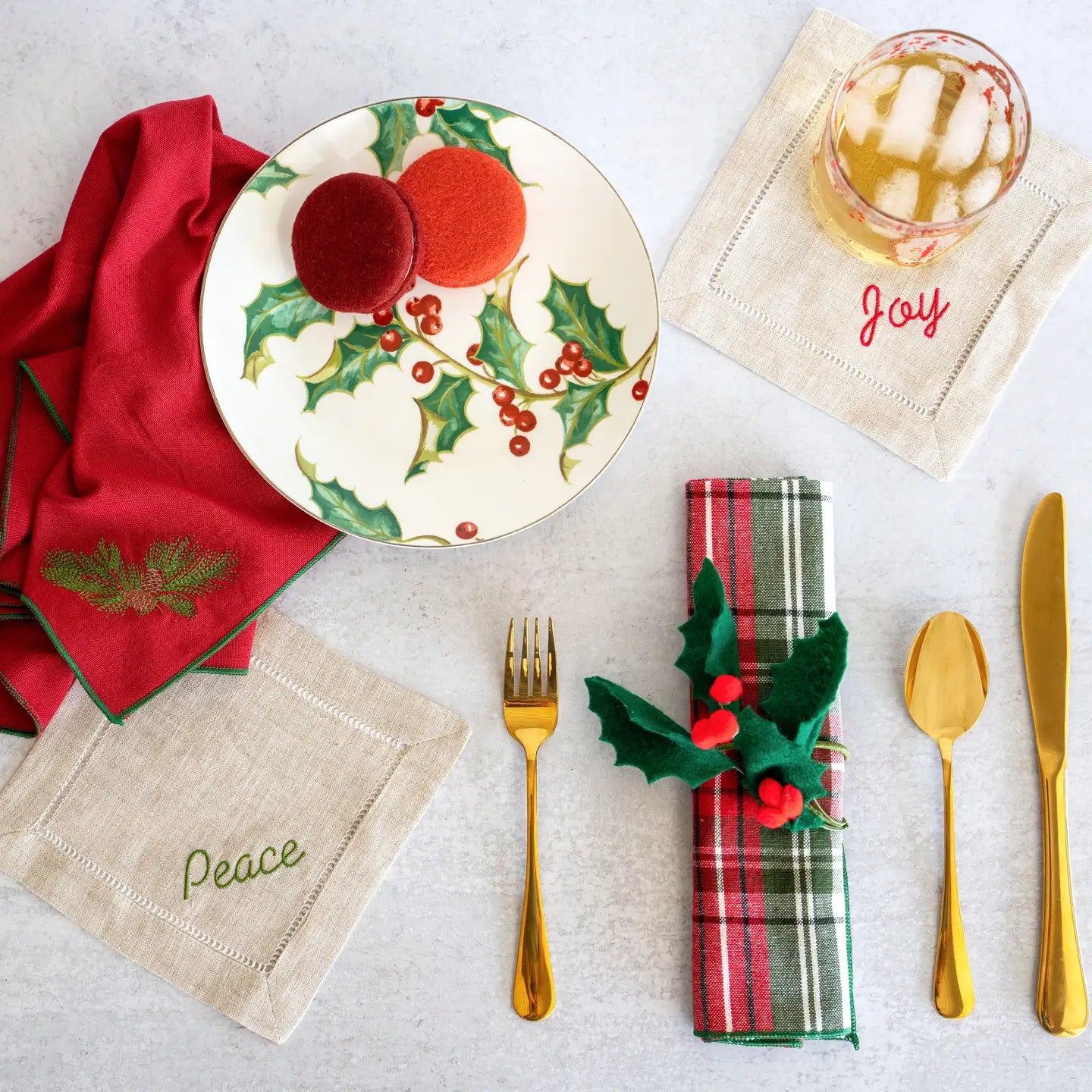 Peace, Joy, Merry, Noel Linen Coasters