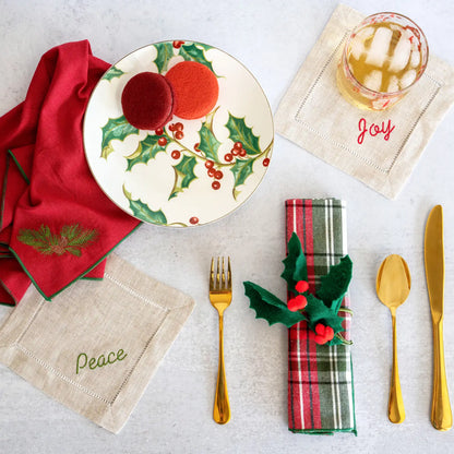 Peace, Joy, Merry, Noel Linen Coasters