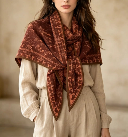 Burnt Orange Bandana Print Wrap Shawl