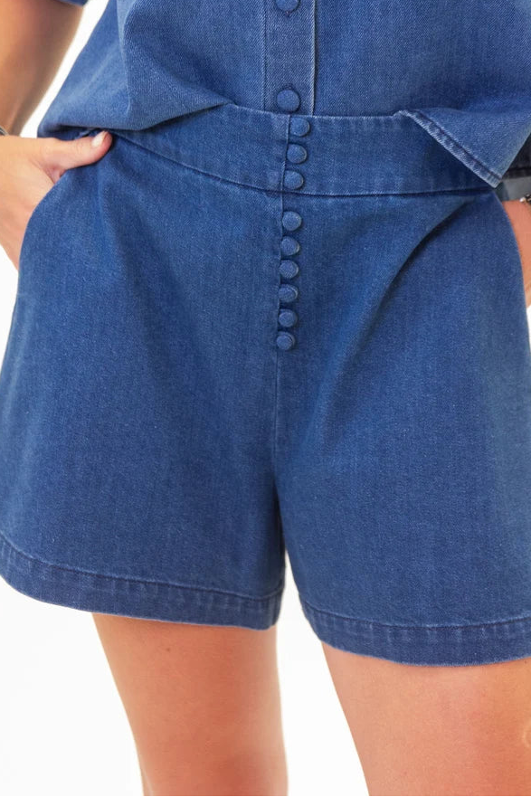 Button-Front Denim Shorts