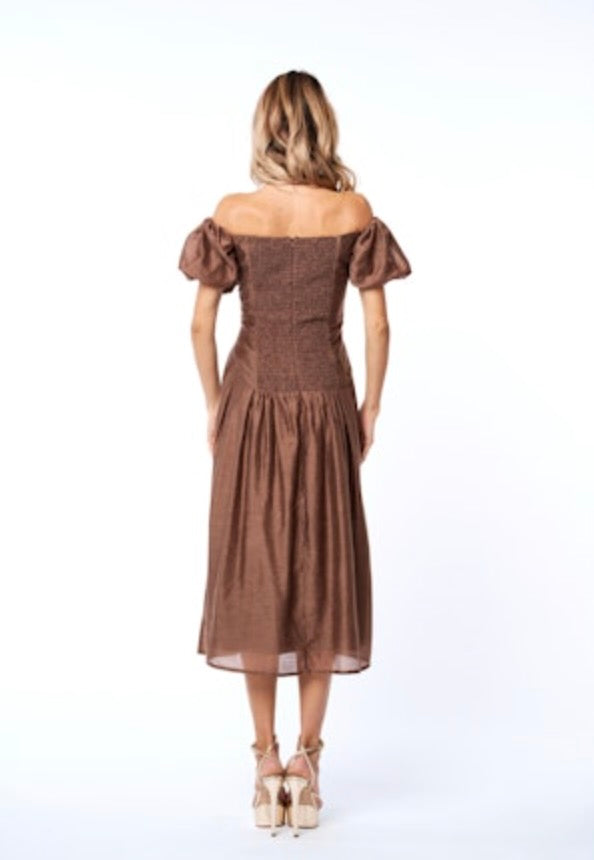 Ciebon Lottie Cocoa Puff Sleeve Midi Dress