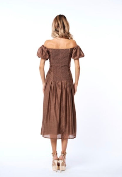 Ciebon Lottie Cocoa Puff Sleeve Midi Dress