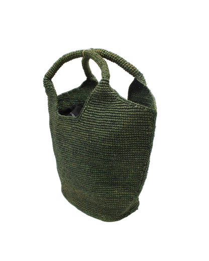 Green woven basket on a white background