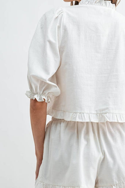 Emery White Ruffle Top
