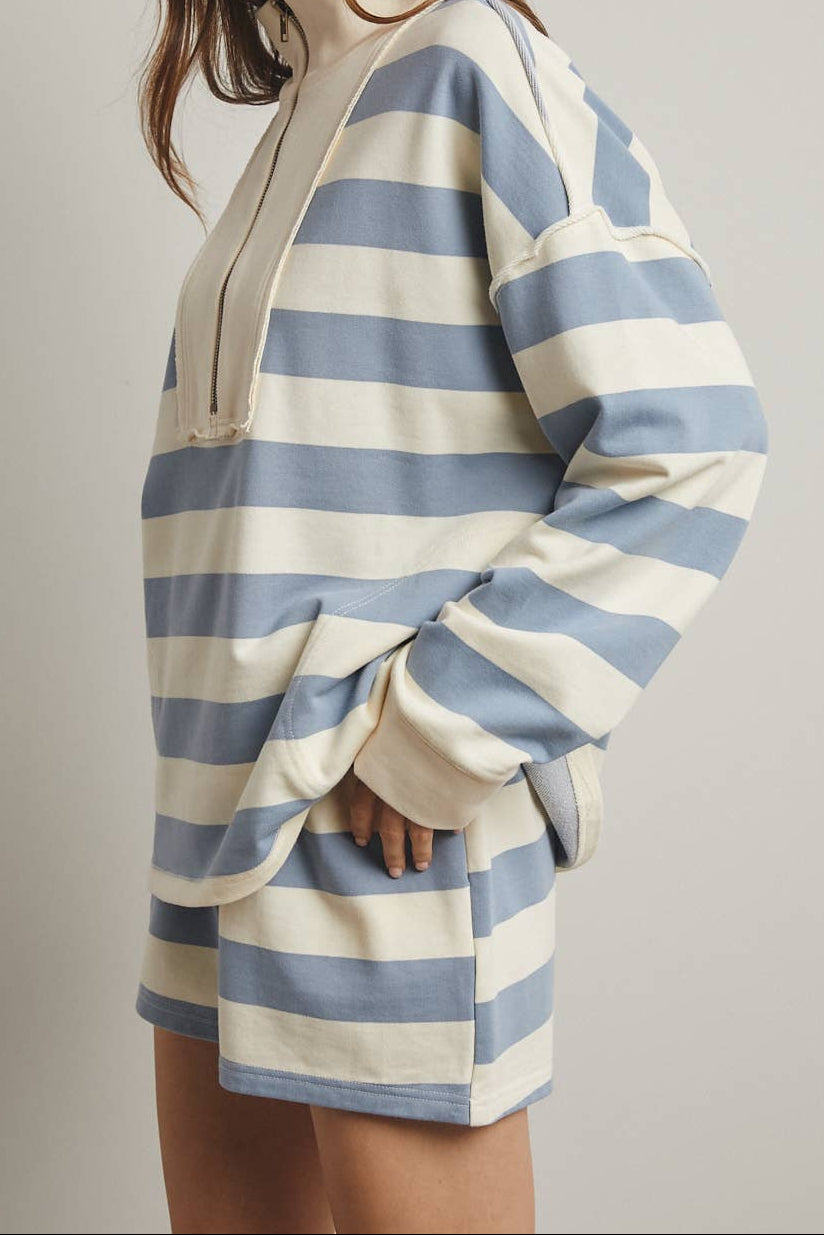 Sunday Blue Stripe Quarter Zip