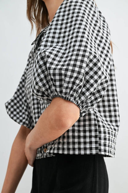 Willa Black Gingham Collar Top