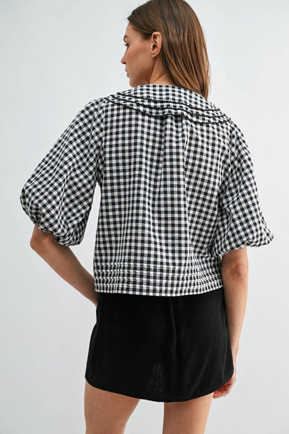Willa Black Gingham Collar Top