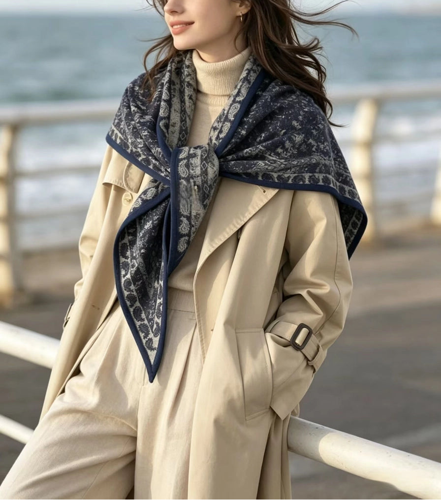 Navy Bandana Print Wrap Shawl