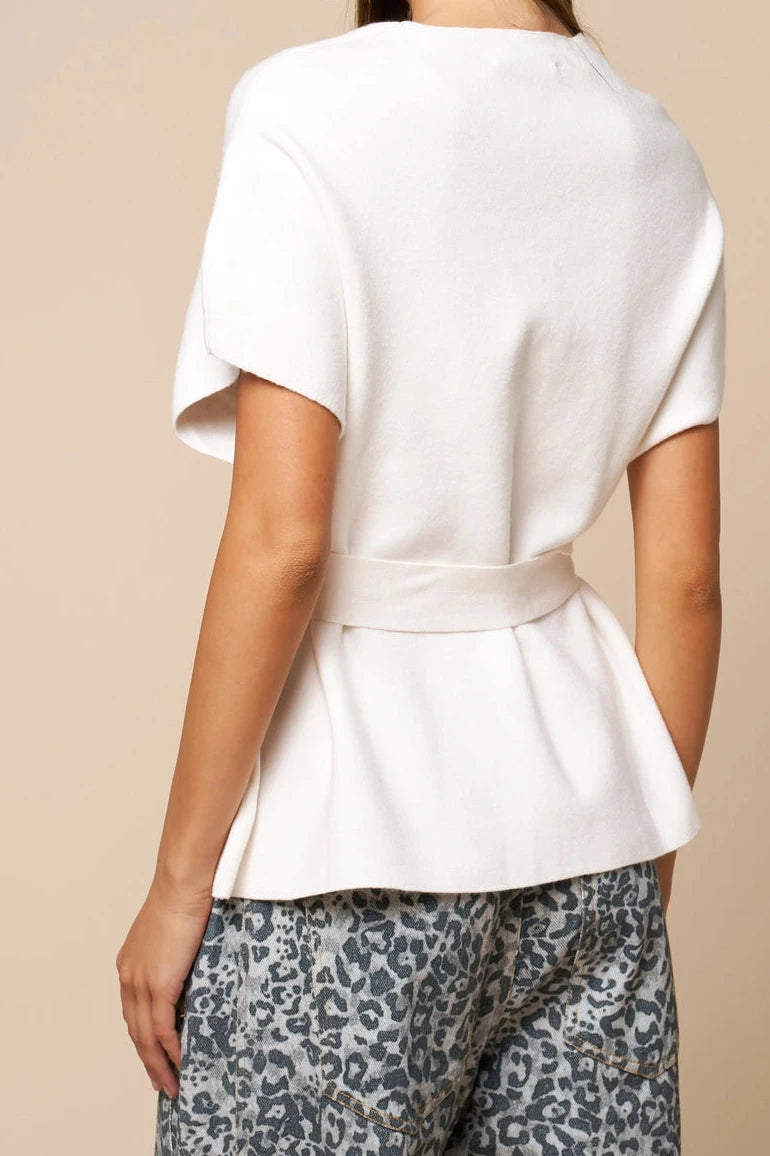 Ivory Tie Waist V-Neck Top