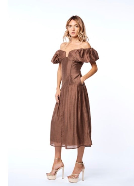 Ciebon Lottie Cocoa Puff Sleeve Midi Dress