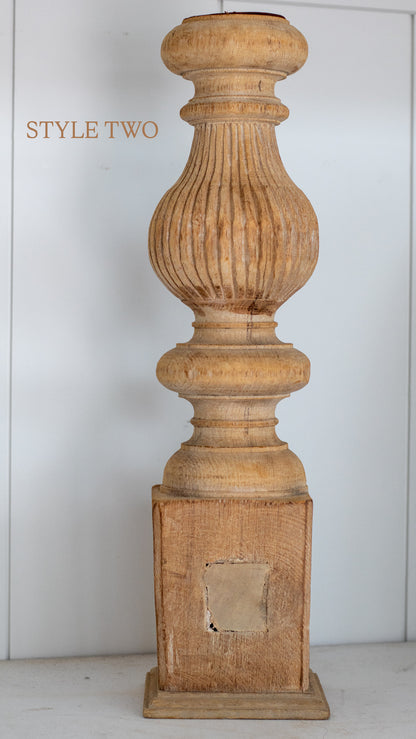 Found Hand-Carved Wood Table Leg Pillar Candle